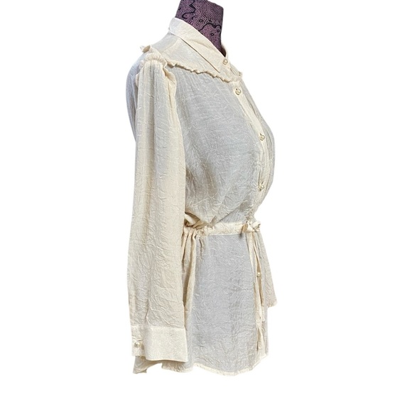 See By Chloe Sz 10 Crinkle Beige Drawstring Top *Flaw - Picture 2 of 7